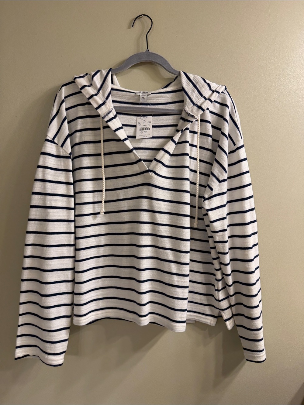 J. Crew. Striped Hooded Pullover Sweater- White & Navy